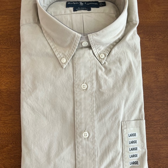 Khaki Ralph Lauren Long Sleeve Blake 100% Cotton, Sz Large - Picture 2 of 3
